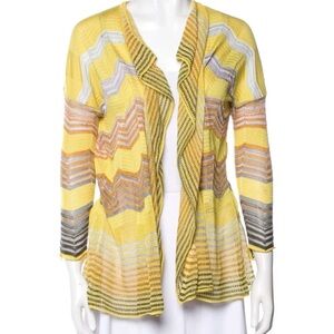 M Missoni Striped Open Front Chevron Sweater Yellow Size S